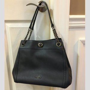 Coach Navy Edie Turnlock Shoulder Bag